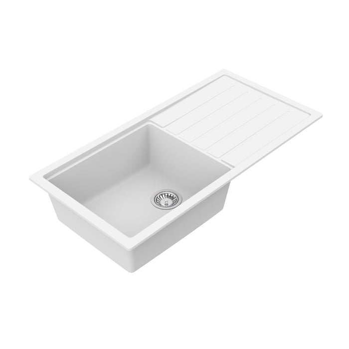 Avella 1000mm Matte White Single Bowl Granite Kitchen Sink With Drainer