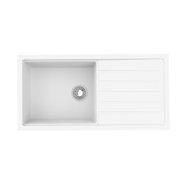 Avella 1000mm Matte White Single Bowl Granite Kitchen Sink With Drainer