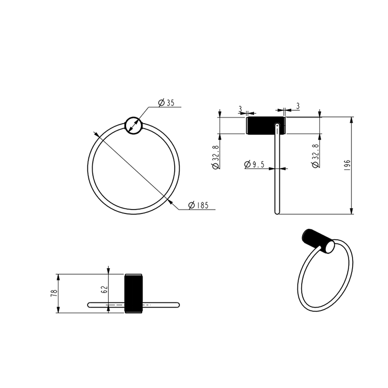 Mica Fluted Gun Metal Towel Ring