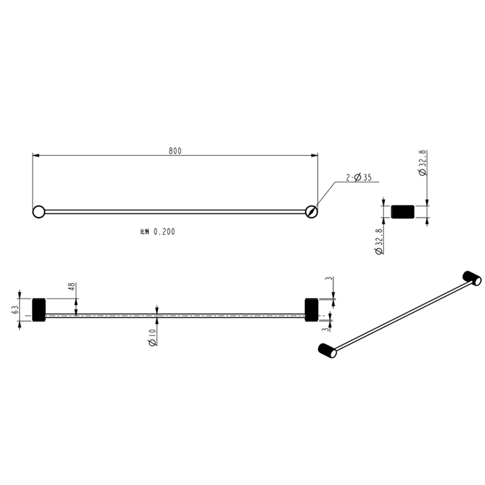 Mica Fluted Matte Black Single Towel Rail - 800mm