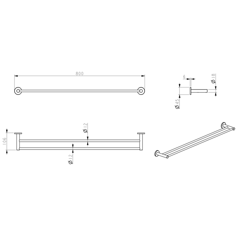 Mica Dusk Bronze Double Towel Rail - 800mm