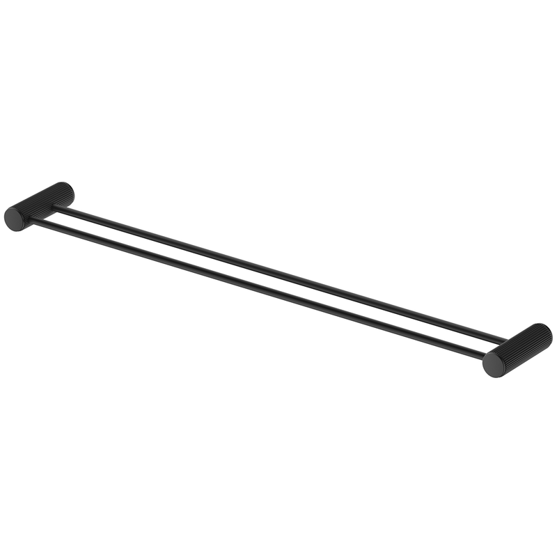 Mica Fluted Matte Black Double Towel Rail - 800mm