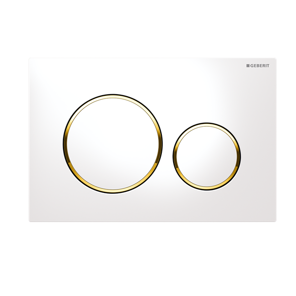 Geberit Sigma 20 Button - Gloss White Round With Gold Trim - Acqua Bathrooms