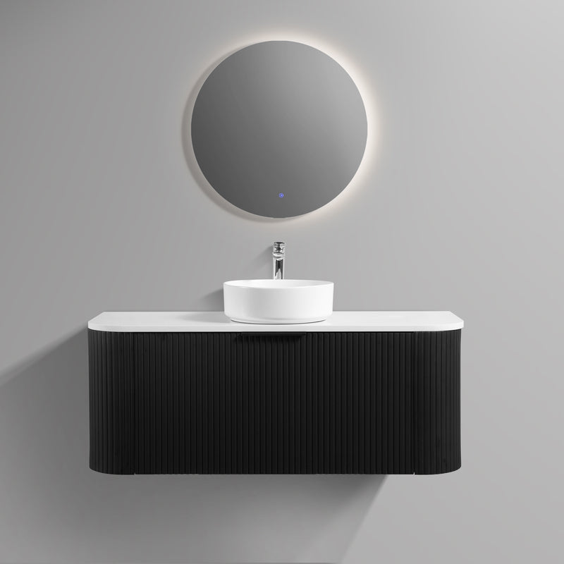 Curva 1200 Curved Matte Black Fluted Wall Hung Vanity - Acqua Bathrooms