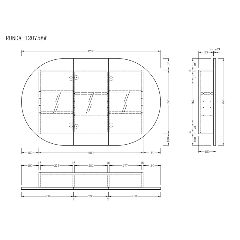 Ronda 1200mm Matte White Oval Shaving Cabinet - Acqua Bathrooms