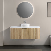 Curva 1200 Curved White Oak Fluted Wall Hung Vanity - Acqua Bathrooms