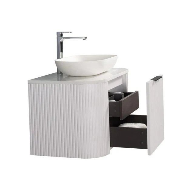 Ronda 1200 Curved Matte White Fluted Wall Hung Vanity - Acqua Bathrooms