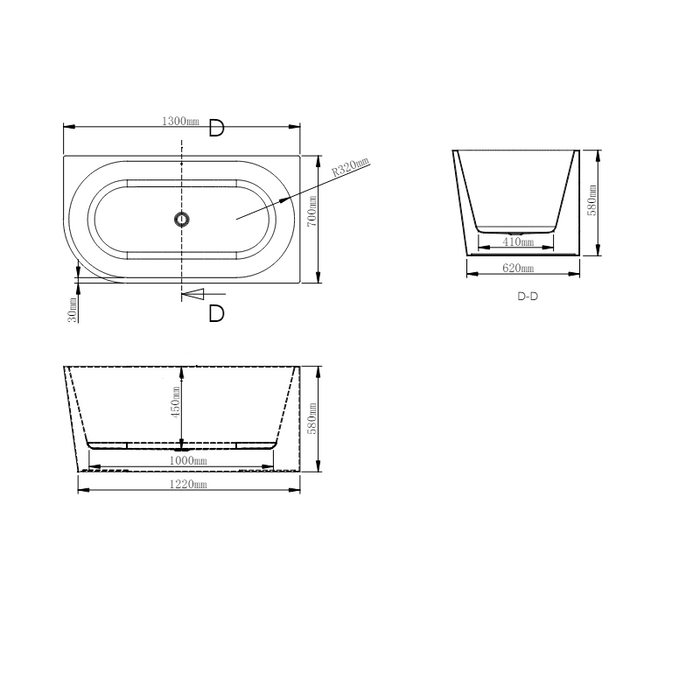 Marco 1300 Gloss White Right Corner Fit Freestanding Bath Tub