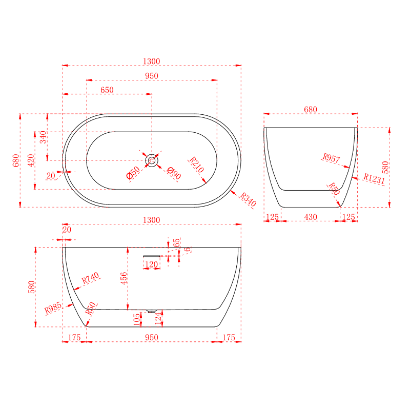 Catania Oval Egg 1300mm Matte White Designer Freestanding Bath Tub - Acqua Bathrooms