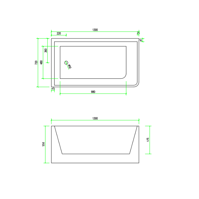 Corner 1300 Left Fit Freestanding Bath Tub - Acqua Bathrooms