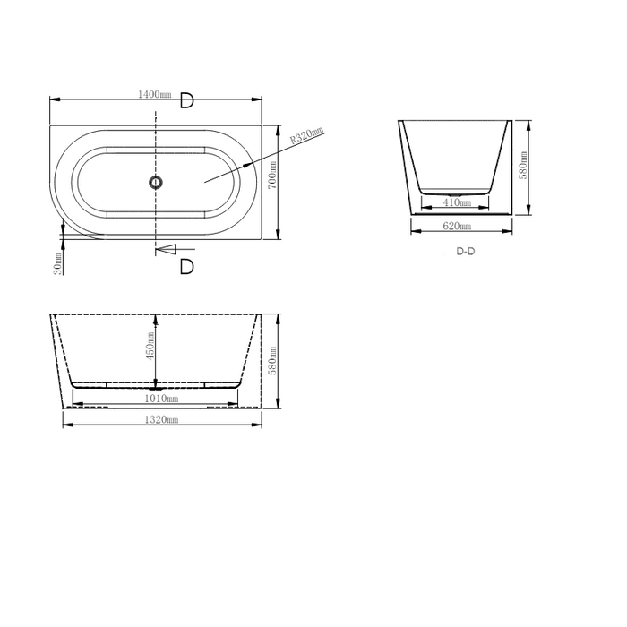 Marco 1400 Gloss White Right Corner Fit Freestanding Bath Tub
