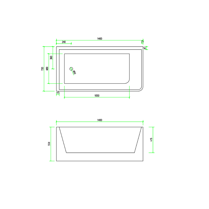 Corner 1400 Left Fit Freestanding Bath Tub - Acqua Bathrooms