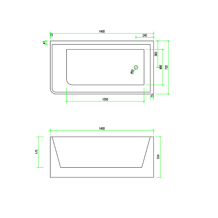 Corner 1400 Right Fit Freestanding Bath Tub - Acqua Bathrooms