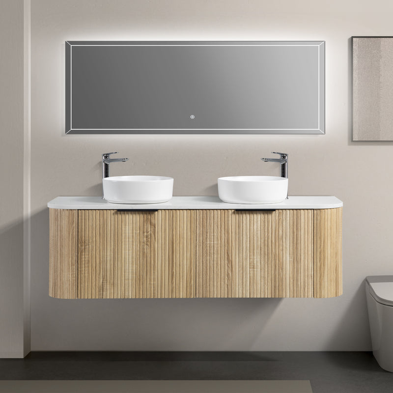 Curva 1500 Curved Double White Oak Fluted Wall Hung Vanity - Acqua Bathrooms