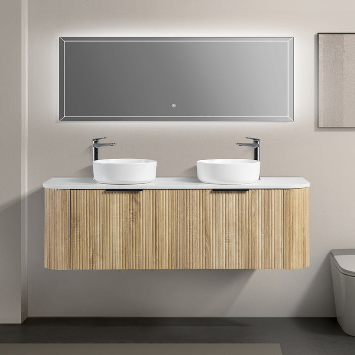 Curva 1500 Curved Double White Oak Fluted Wall Hung Vanity