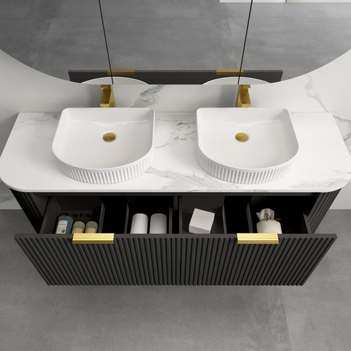 Infinity | Rio 1500 Curved Fluted Matte Black Wall Hung Vanity - Acqua Bathrooms