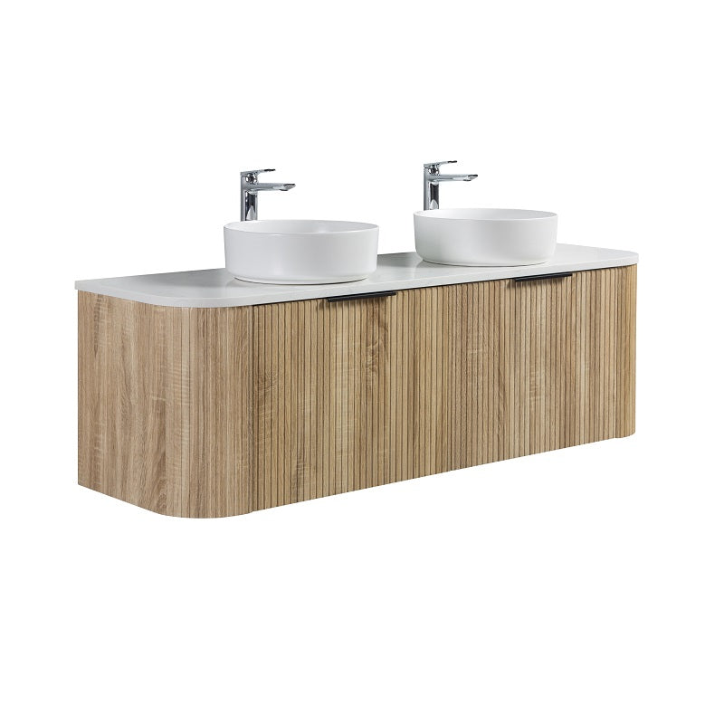 Curva 1500 Curved Double White Oak Fluted Wall Hung Vanity - Acqua Bathrooms