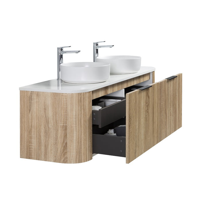 Curva 1500 Curved Double White Oak Fluted Wall Hung Vanity - Acqua Bathrooms
