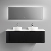 Curva 1500 Curved Double Matte Black Fluted Wall Hung Vanity - Acqua Bathrooms