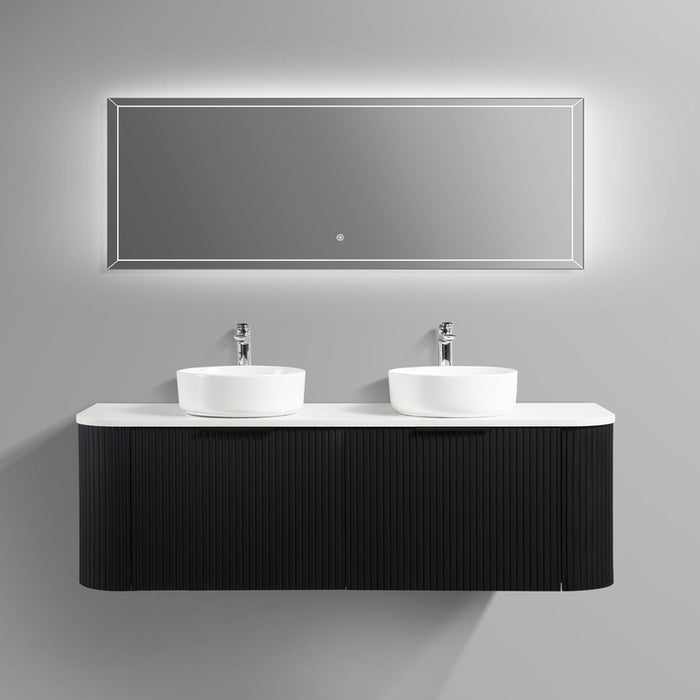 Curva 1500 Curved Double Matte Black Fluted Wall Hung Vanity - Acqua Bathrooms