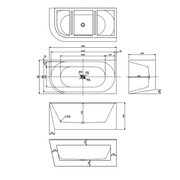 Cascade 1500mm Matte White Right Corner Fit Freestanding Bath Tub - Acqua Bathrooms