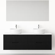 Kelsa 1500 Double Fluted Matte Black Wall Hung Vanity - Acqua Bathrooms