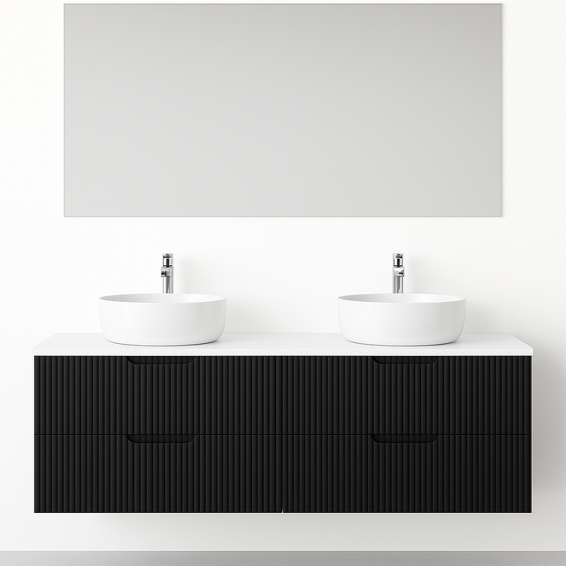 Kelsa 1500 Double Fluted Matte Black Wall Hung Vanity - Acqua Bathrooms