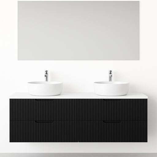 Kelsa 1500 Double Fluted Matte Black Wall Hung Vanity - Acqua Bathrooms