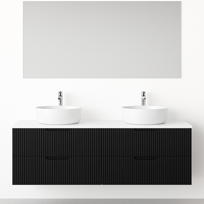 Kelsa 1500 Double Fluted Matte Black Wall Hung Vanity - Acqua Bathrooms