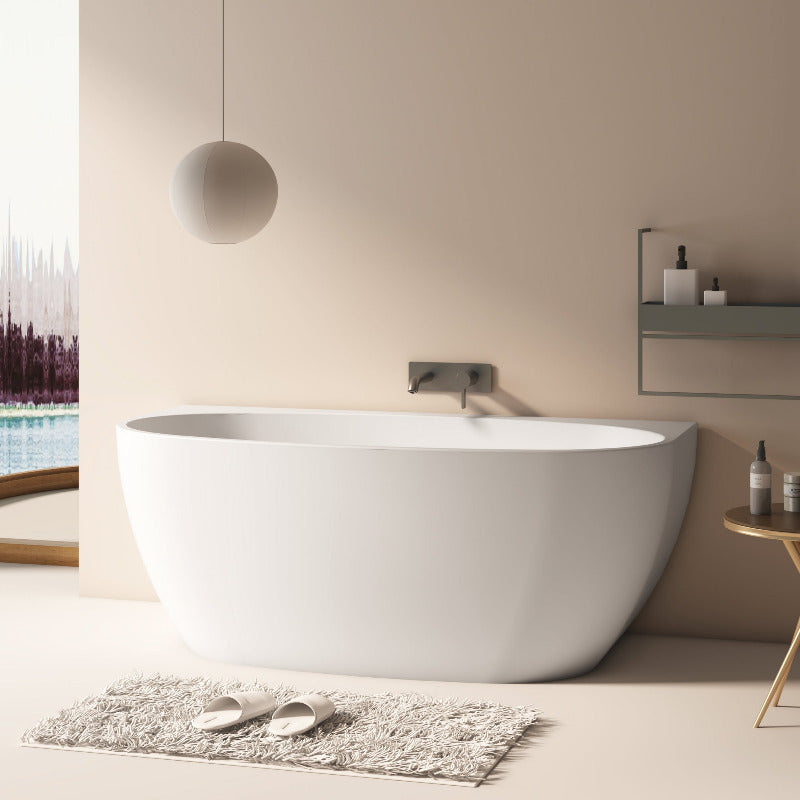 Delta 1500mm Matte White Back to Wall Oval Freestanding Bath Tub - Acqua Bathrooms
