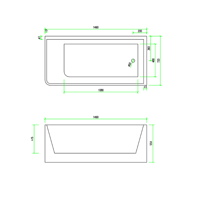 Corner 1500 Right Fit Freestanding Bath Tub - Acqua Bathrooms
