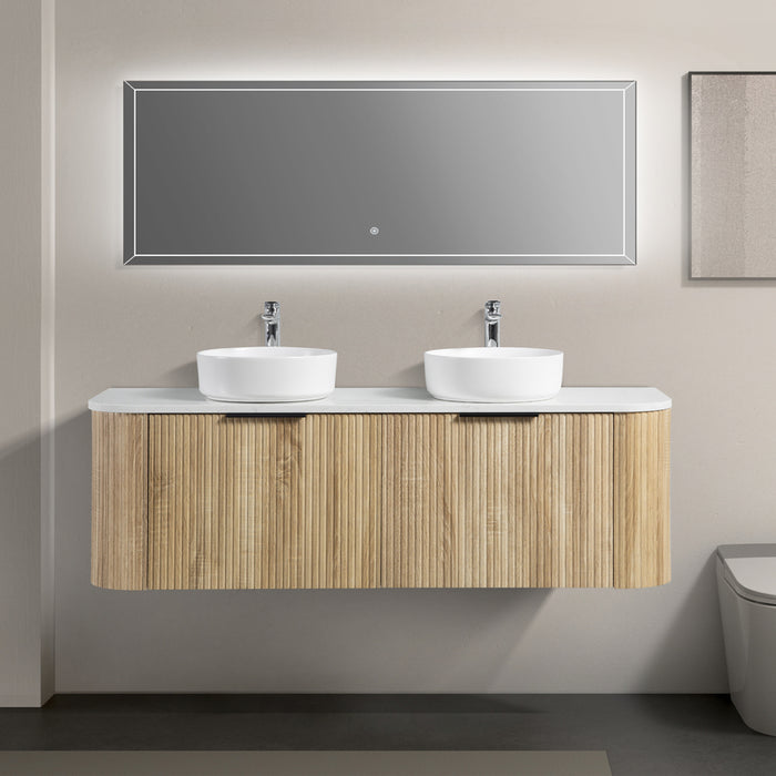 Curva 1500 Curved Double White Oak Fluted Wall Hung Vanity - Acqua Bathrooms