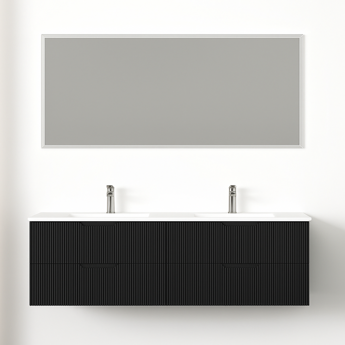 Kelsa 1500 Double Fluted Matte Black Wall Hung Vanity - Acqua Bathrooms