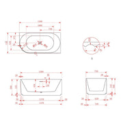 Rivata Fluted 1500mm Matte White Right Corner Fit Designer Round Freestanding Bath - Acqua Bathrooms