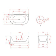 Rivata Fluted 1500mm Matte White Designer Back to Wall Round Freestanding Bath - Acqua Bathrooms