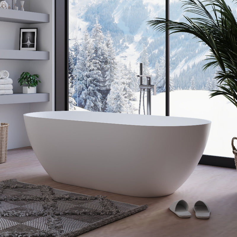 Fiora 1500mm Stone Matte White Freestanding Bath Tub - Acqua Bathrooms