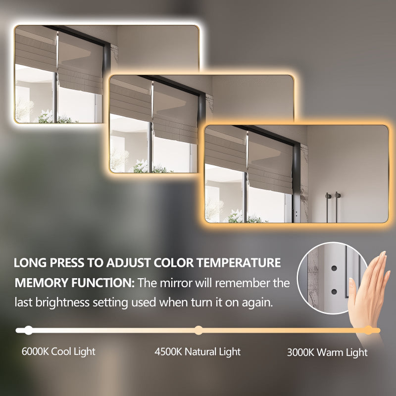 Curva Rectangle 1500 x 800 Brushed Gold Touchless LED Mirror  - Three Light Temperatures - Acqua Bathrooms