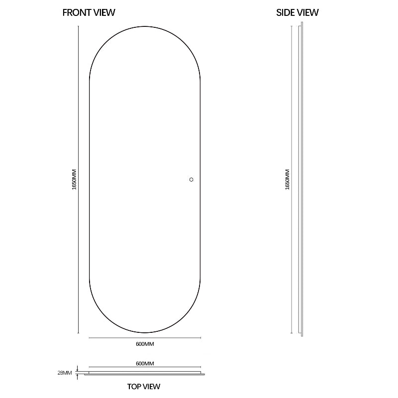 Oval 600 x 1650 LED Mirror - Three Light Temperatures - Acqua Bathrooms