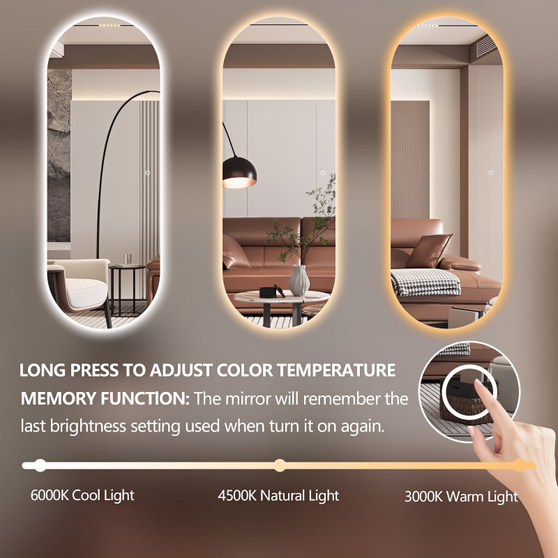 Oval 600 x 1650 LED Mirror - Three Light Temperatures - Acqua Bathrooms