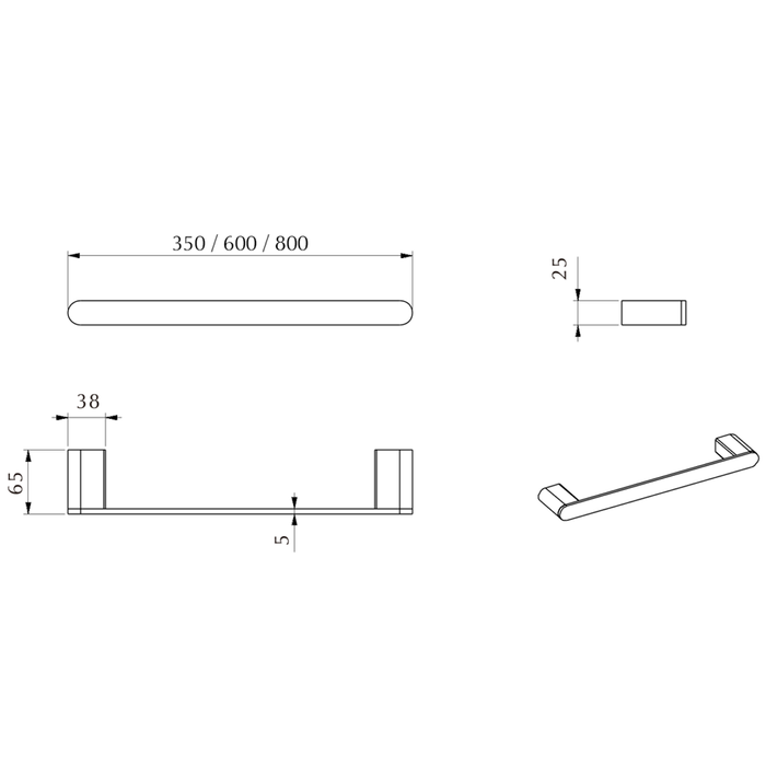 Beki / Lantra Brushed Nickel Single Towel Rail - 600mm