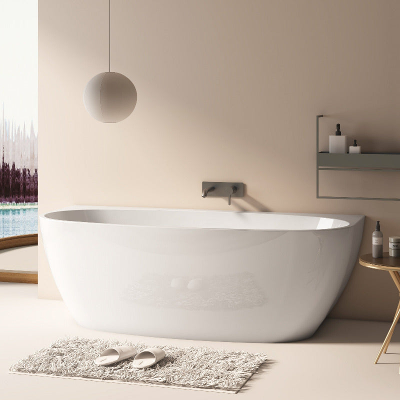 Delta 1700mm Gloss White Back to Wall Oval Freestanding Bath Tub - Acqua Bathrooms