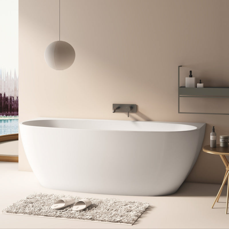 Delta 1700mm Matte White Back to Wall Oval Freestanding Bath Tub - Acqua Bathrooms