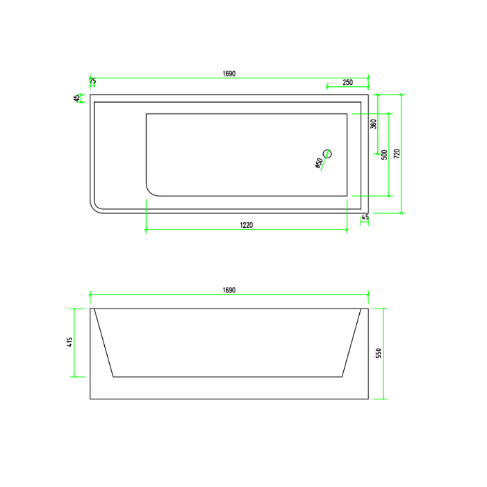 Corner 1700 Right Fit Freestanding Bath Tub - Acqua Bathrooms