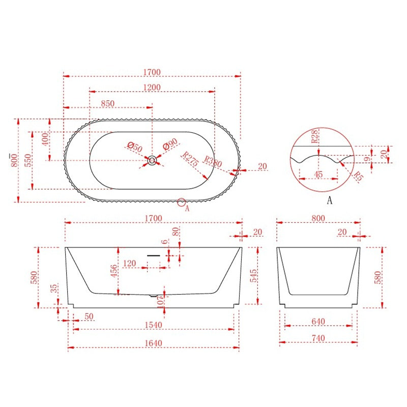 Rivata Fluted 1700mm Matte White Designer Round Freestanding Bath - Acqua Bathrooms