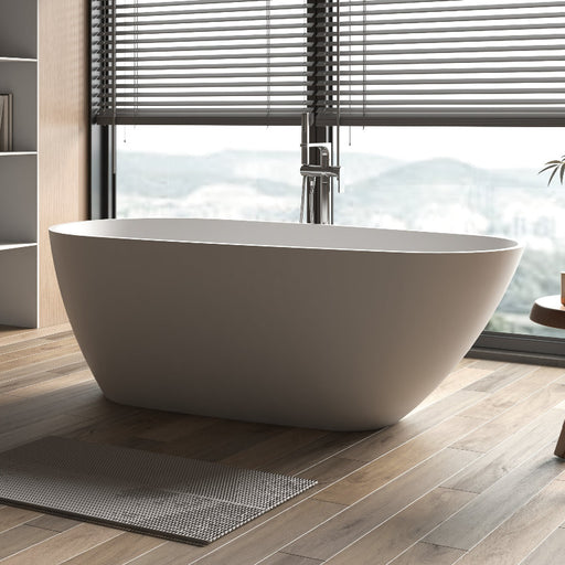 Odessa 1700mm Oval Asymmetrical Matte White Freestanding Bath Tub - Acqua Bathrooms