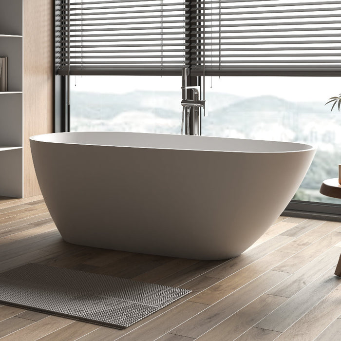Odessa 1700mm Oval Asymmetrical Matte White Freestanding Bath Tub - Acqua Bathrooms