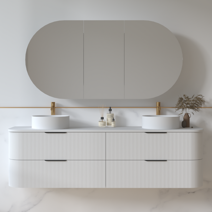 Lunara 1800 Curved Matte White Fluted Wall Hung Vanity