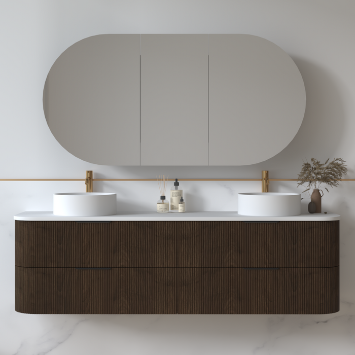 Lunara 1800 Curved Alder Walnut Fluted Wall Hung Vanity