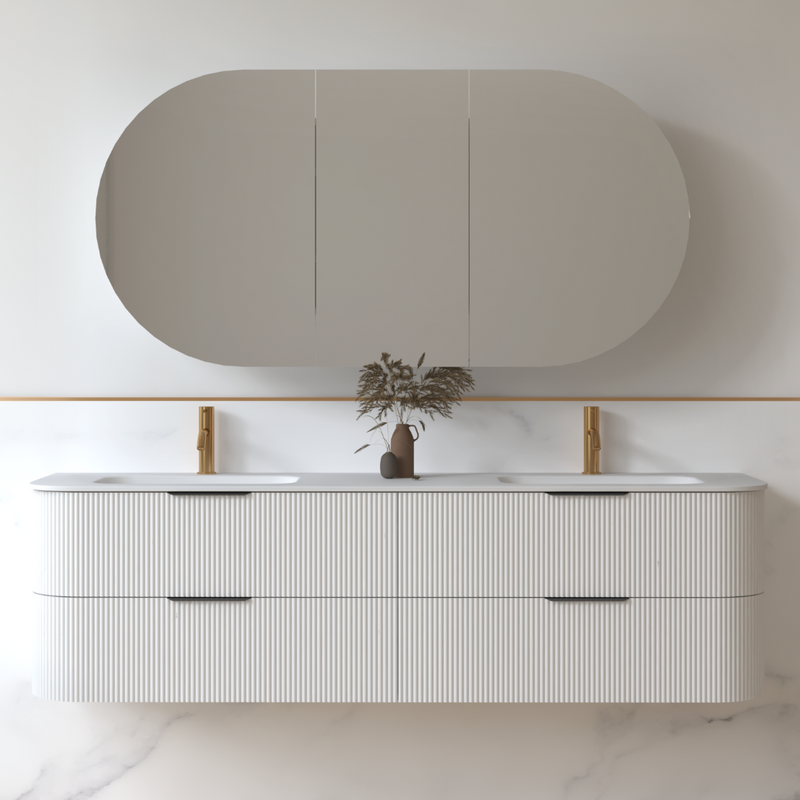 Lunara 1800 Curved Matte White Fluted Wall Hung Vanity