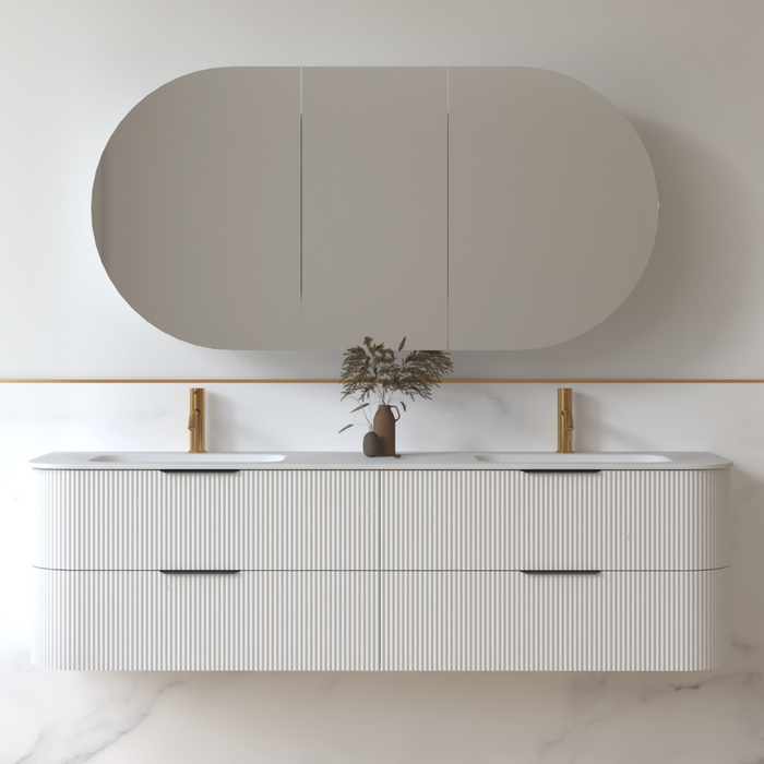 Lunara 1800 Curved Matte White Fluted Wall Hung Vanity